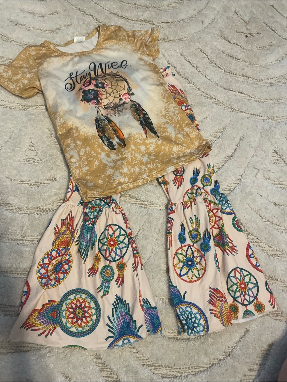 Kids Dreamcatcher Set - Mustard Top & Cream Dreamcatcher Pants Sz 5/6
